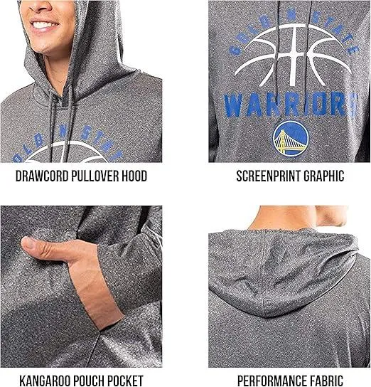 Ultra Game NBA Official Men’s Super Soft Lightweight Pullover Hoodie Sweatshirt - Unisex, Golden State Warriors, Heather Charcoal|Golden State Warriors