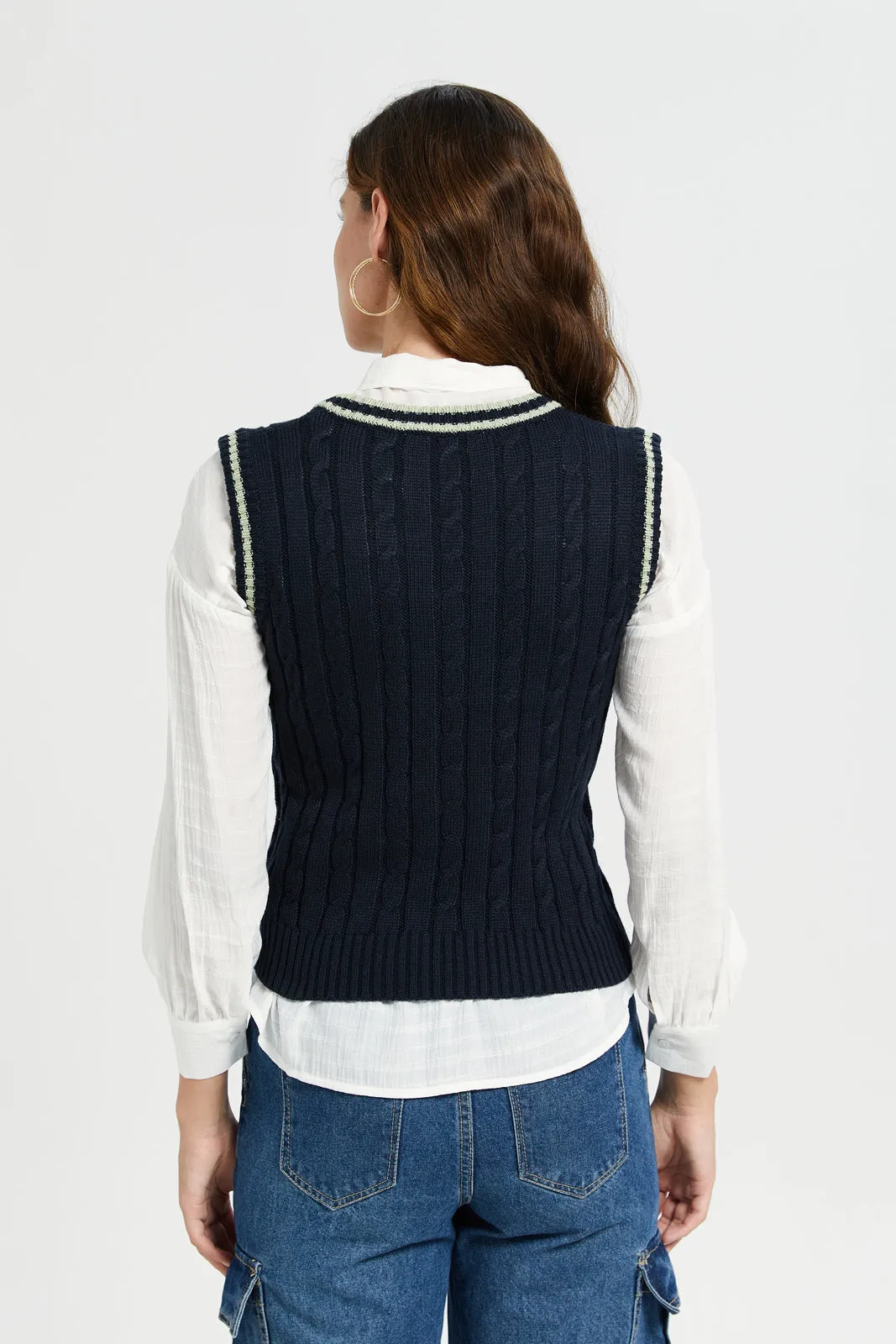 Women Black V- Neck Sleeveless Pullover